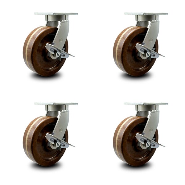 Service Caster 10 Inch Heavy Duty High Temp Phenolic Caster Brakes 2 Swivel Locks SCC, 4PK SCC-KP92S1030-PHRHT-SLB-BSL-2-SLB-2 - main